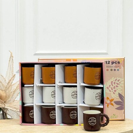 طقم ماغ/12 بورسلان قاعدة محزز  مكتب coffee ملون يد مجدول  GF4/42 =ب22