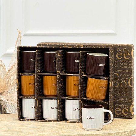 طقم ماغ/12 بورسلان محزز مكتب coffee ملون يد حلقة  GF200/7 =ب22