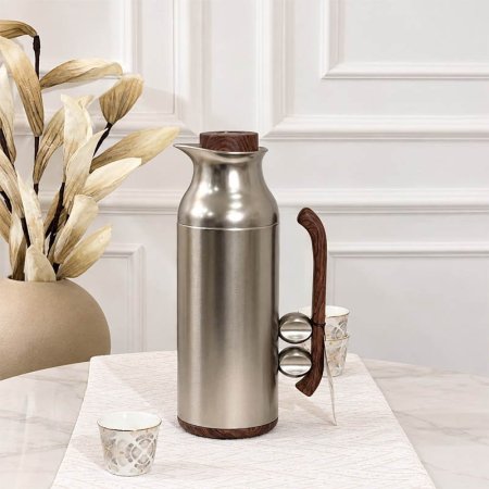 تيرموس قهوة ساقي HA-2605 فضي 1لتر يد جنب وغطا خشبي +AR