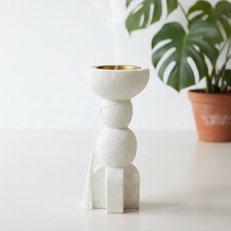 مبخرة جبص بيج 18سم 2طابة قاعدة قوس EL11/2 =ك6