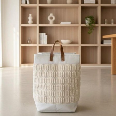 سلة شنتة فرو مستطيل طوي بيدين جلد EL70/5 =ك8