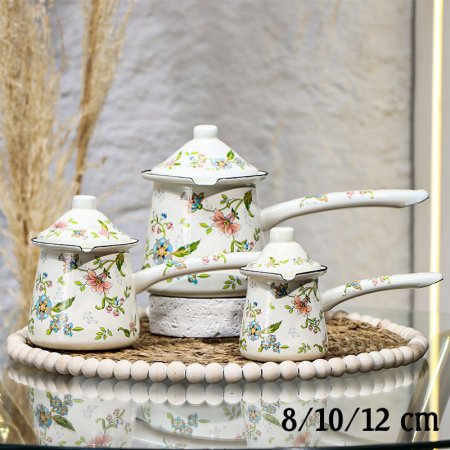 طقم غلاية قهوة/3 زينكو 8/10/12سم ورد اخضر EL151/8 =ط55