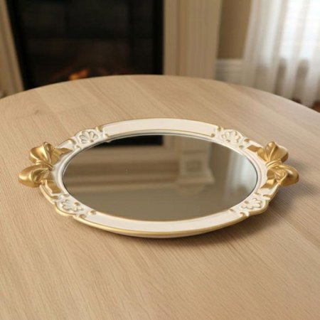 صينية بيضاوي 40سم بلاستك ابيض وجة مرأه بيدين ببيونة L47/10 + 24/14 =ك7