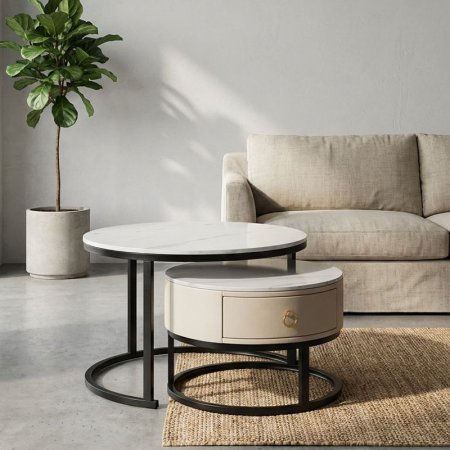 طقم طاولة/2 وجة جرانيت ابيض ارجل حديد اسود EL57/1 =ك8