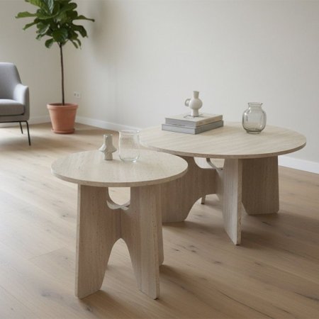 طقم اسكملة/2 مدور وجة خشب بيج ارجل خشب EL57/11 =ك8