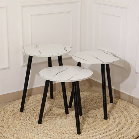 طقم اسكملات/3 مدور خشب ماربل ابيض EL58/4-B =ط55