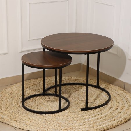 طقم اسكملات/2 مدور خشب بني محروق ارجل حديد اسود EL58/6-C =ط55