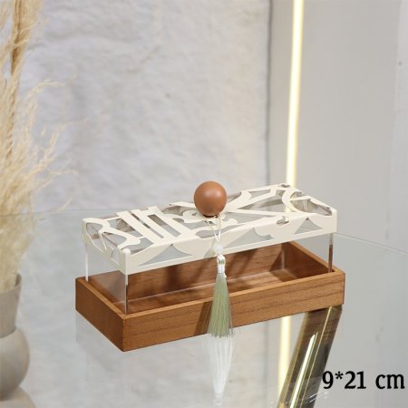 مضيفة مستطيل 21*9سم قاعدة خشب غطا اكرلك مخرم تنك بيج مسكة طابة EL29/3 =ط55