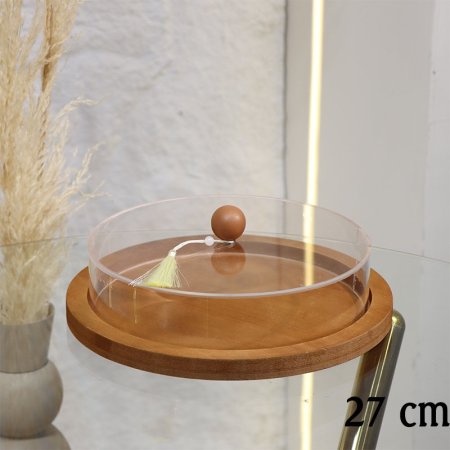 جاط كيك خشب مدور 27سم غطا اكرلك شفاف غطا طابة EL29/4 =ط55