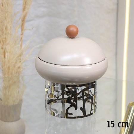 مضيفة مدور 15سم تنك كابتشينو قاعدة تنك فضي EL29/8 =ط55