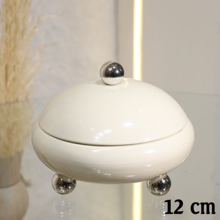 مضيفة مدور 12سم تنك كابتشينو مسكة فضي EL29/18 =ط55