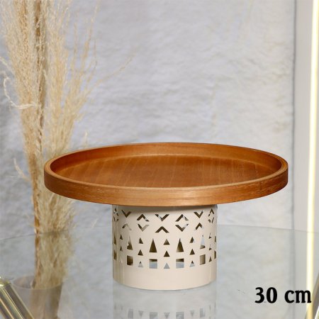 جاط كيك مدور 30سم وجه خشب قلعدة تنك بيج EL29/20 =ط55