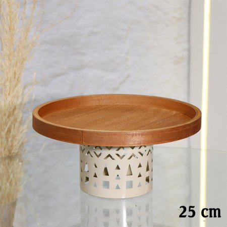 جاط كيك مدور 25سم وجه خشب قلعدة تنك بيج EL29/21 =ط55