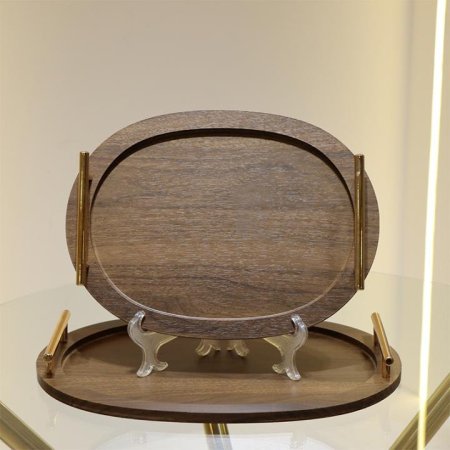 طقم صواني/2 خشب بيضاوي معتق بيدين ذهبي L24/1=ك7