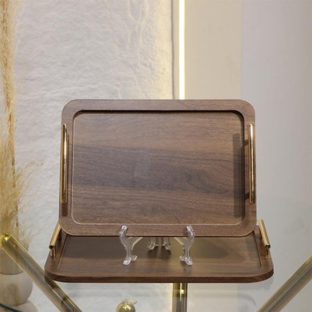 طقم صواني/2 خشب مستطيل معتق بيدين ذهبي L24/2=ك7