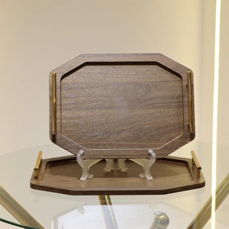 طقم صواني/2 خشب سداسي معتق بيدين ذهبي L24/3=ك7