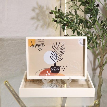 طقم صواني/2 مستطيل خشب بيج مرسم L24/4=ك7