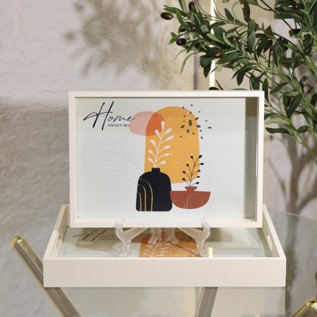 طقم صواني/2 مستطيل خشب بيج مرسم L24/6=ك7