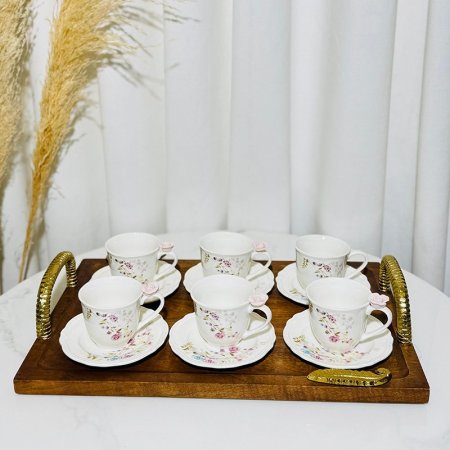 طقم فناجين قهوة 6/6 بورسلان مرسم ورد K36/4 =ك4