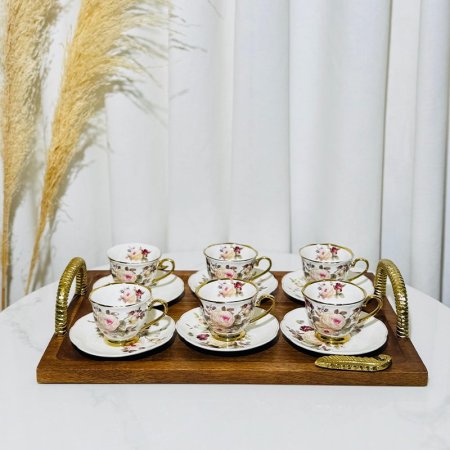 طقم فناجين قهوة 6/6 بورسلان ورد انجليزي K36/5 =ك4