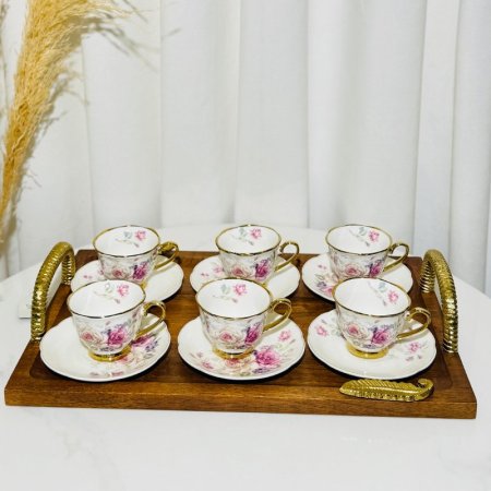 طقم فناجين قهوة 6/6 بورسلان ورد انجليزي زهري K36/6 =ك4