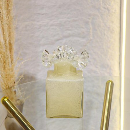 فازة 20سم مربع زجاج اصفر عنق وردة L8/23=ك7