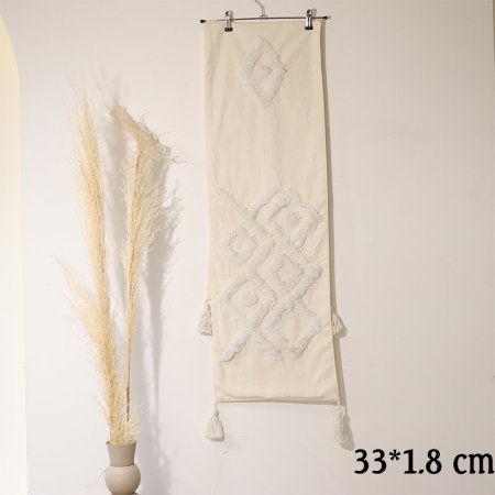 رنر مستطيل 1.8*33سم بيج مرسم فرو ابيض EL80/1 =ط55