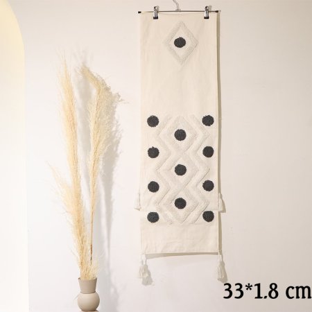 رنر مستطيل 1.8*33سم بيج مرسم فرو ابيض ودوائر سكني EL80/6 =ط55