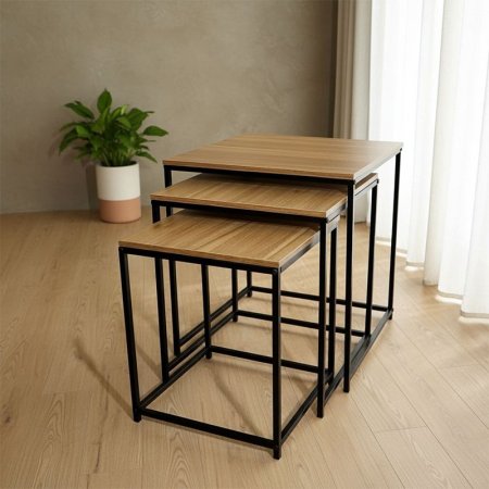 طقم اسكملات مربع/3 احجام خشب معتق ارجل حديد اسزد EL28/1 =ك7