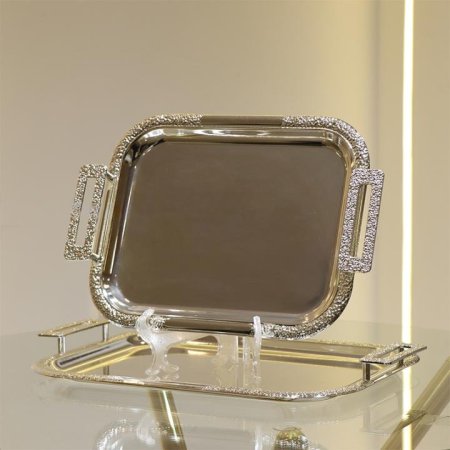 طقم صواني مستطيل/2 ستانلس فضي وجة مراه EL116/1 =ك8