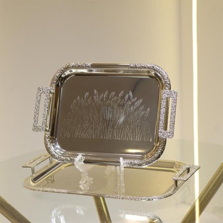 طقم صواني مستطيل/2 ستانلس فضي وجة مراه سبلة EL116/2 =ك8