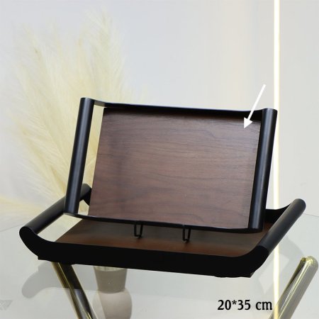 صينية مستطيل 35*20سم وجه خشب بني محروق اطار حديد اسود EL12/1 =ط56