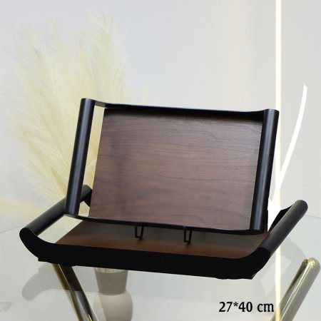 صينية مستطيل 40*27سم وجه خشب بني محروق اطار حديد اسود EL12/2 =ط56