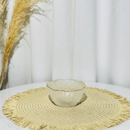 صحن مكسرات زجاج مدور محزز 12سم حيف ذهبي معرج K54/1 =ك4