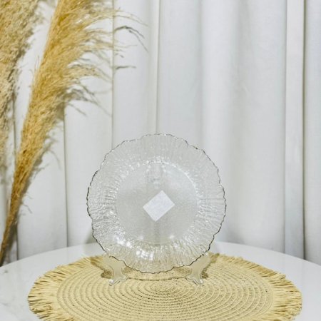 صحن فواكة زجاج مدور مثلج 21سم حيف ذهبي وردة K54/2 =ك4