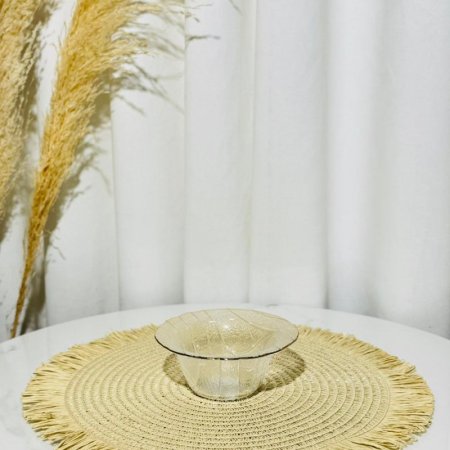 صحن مكسرات زجاج مدور محزز اقواس 14سم حيف ذهبي عريض K54/4 =ك4