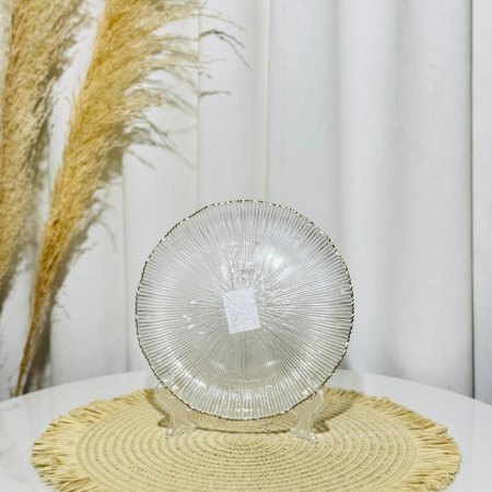 صحن فواكة زجاج مدور محزز 21سم حيف ذهبي مشرف K54/11 =ك4