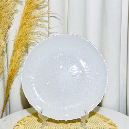 جاط فواكة زجاج ابيض مدور محزز 33سم مشرف K54/13 =ك4