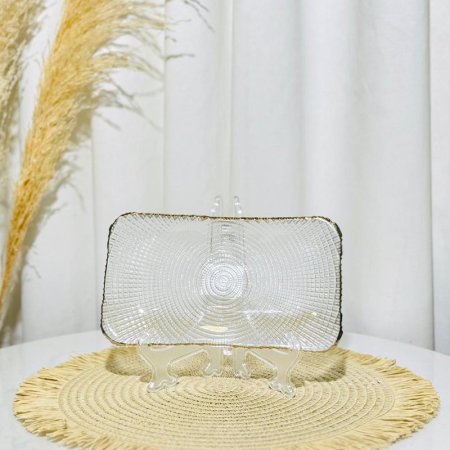 صحن مستطيل جور 23*12سم زجاج مبزر اطار ذهبي K54/24 =ك4