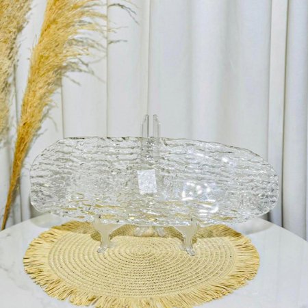 صحن كيك صفح مستطيل 43*15سم زجاج مثلج اطار ذهبي K54/38 =ك4