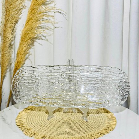 صحن كيك صفح مستطيل 47*17سم زجاج مثلج اطار ذهبي K54/39 =ك4