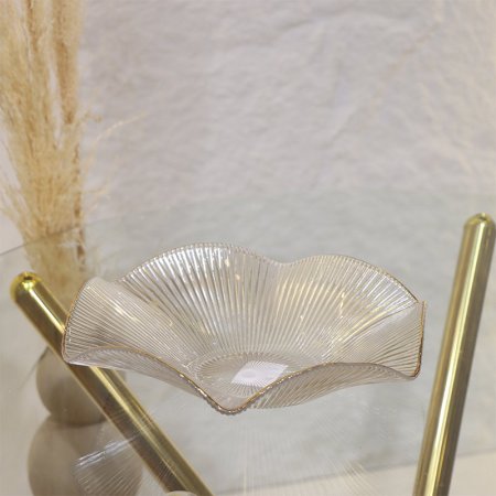 جاط فواكة مدور 25سم زجاج محزز اطار معرج ذهبي EL54/42 =ك7