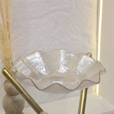 جاط فواكة مدور 35سم زجاج محزز اطار معرج  ذهبي EL54/43 =ك7