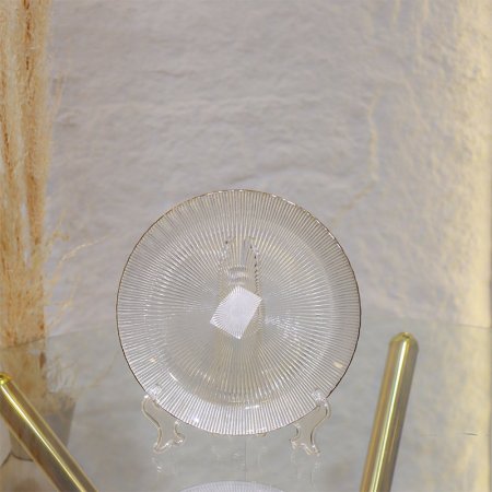 صحن كيك مدور 21سم زجاج محزز (ت.ك6) حيف ذهبي EL54/46 =ك7