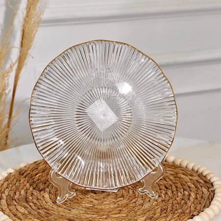 صحن فواكة 20سم زجاج محزز (ت.ك6) اطار معرج حيف ذهبي EL54/51 =ك7