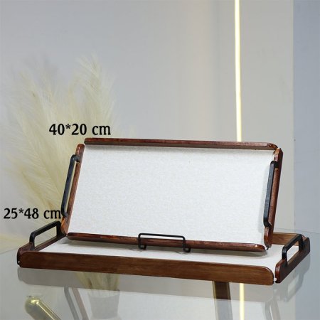 طقم صواني/2 مستطيل 40*20سم + 48*25سم وجه ابيض خشب بيدين اسود EL11/2 =ط56