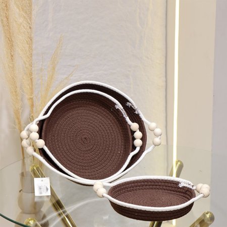 طقم سلال مدور /3 احجام كتان ملون بيدين طابات خشب EL27/10 =ك8