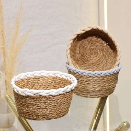 سلة خبز مدور 20سم قش جور اطار حبل مجدول ملون EL27/14 =ك8