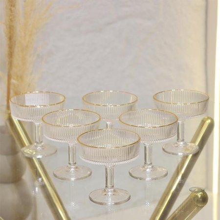 طقم كاسة جلي/6 زجاج سادة محزز حيف ذهبي برجل EL131/5 =ك8