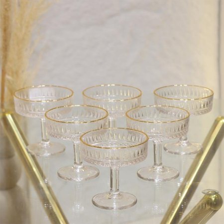 طقم كاسة جلي/6 زجاج سادة سبلة حيف ذهبي برجل EL131/6 =ك8